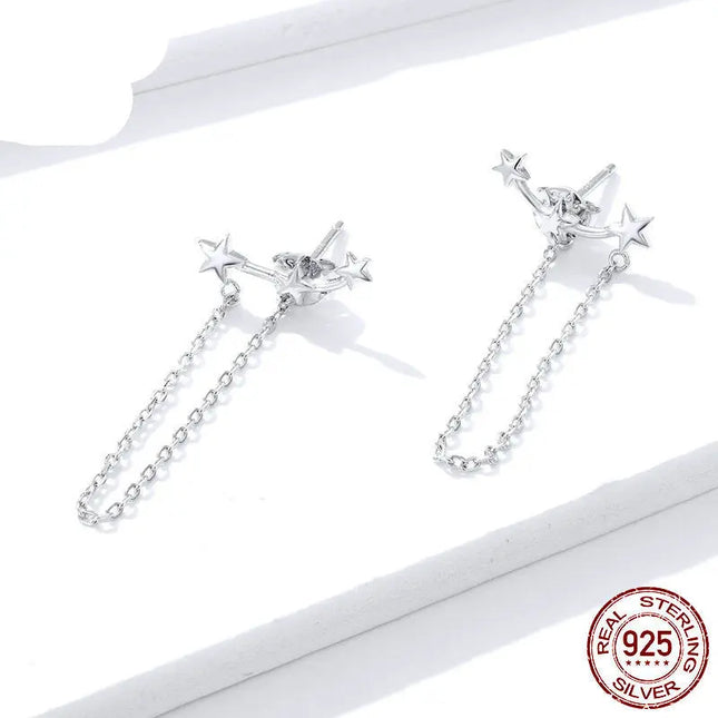 White Gold Plated Star Tassel Earrings null