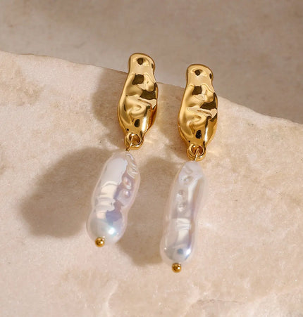 Stainless Steel Pearl Drop Earrings | Waterproof Gold Pearl Earrings Wholesale null