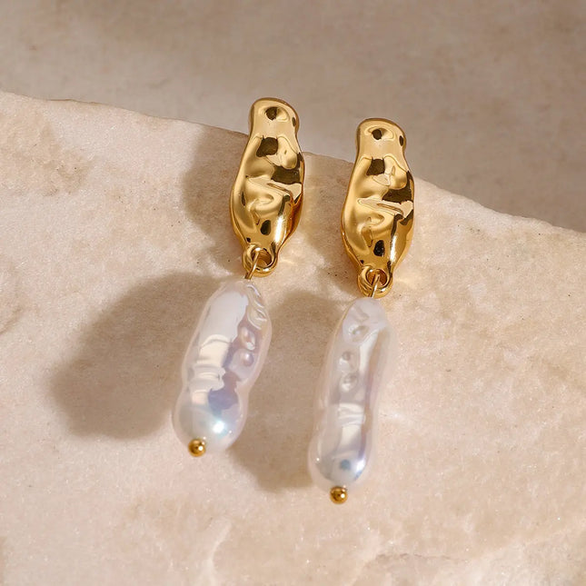 Stainless Steel Pearl Drop Earrings | Waterproof Gold Pearl Earrings Wholesale null