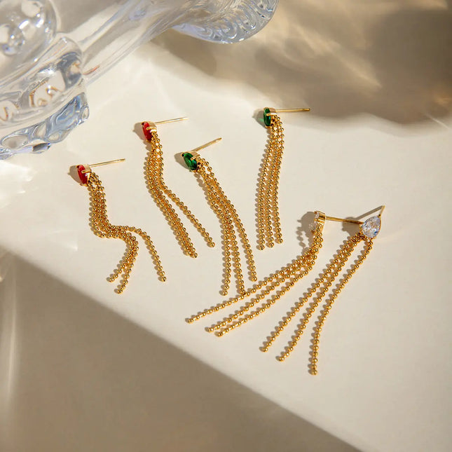 18K Gold Plated Stainless Steel Tassel Stud Earrings | Wholesale Jewelry null