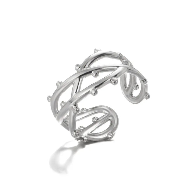 Stainless Steel Geometric Hollow Adjustable Ring null