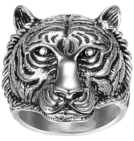 Men’s Tiger Head Ring Stainless Steel | Bold Vintage Statement Ring Waterproof null