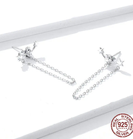 White Gold Plated Star Tassel Earrings null