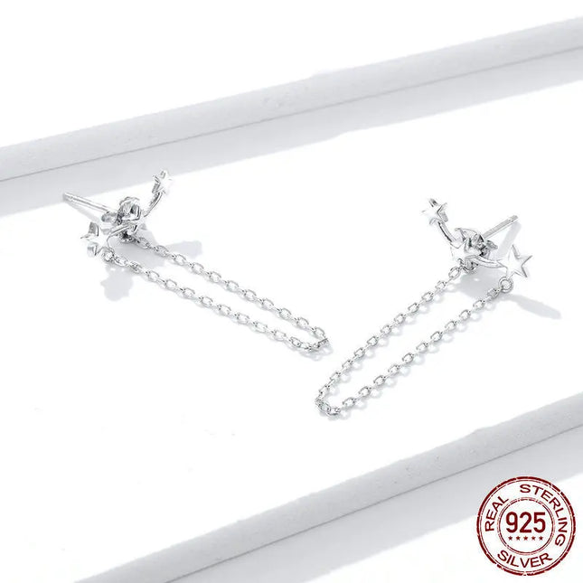 White Gold Plated Star Tassel Earrings null