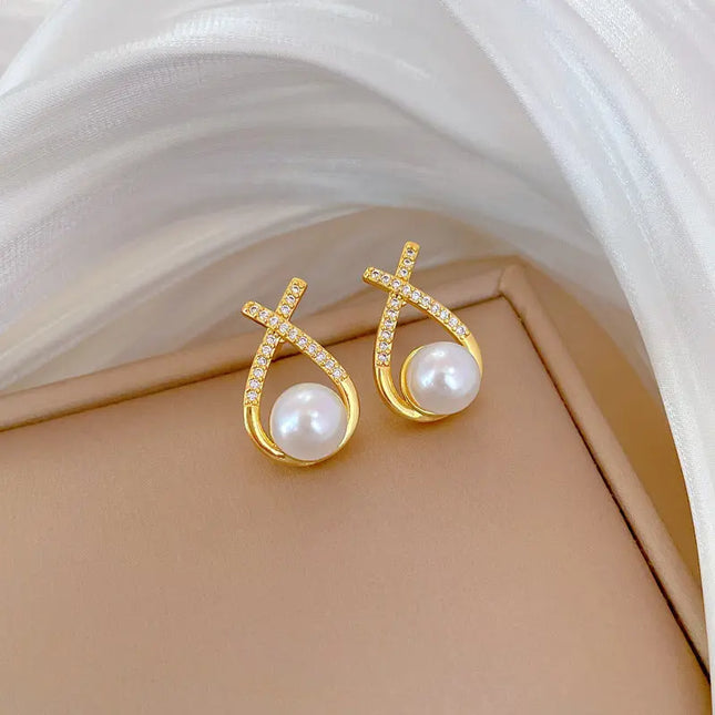 Light Luxury Cross Pearl Necklace & Earrings Set null