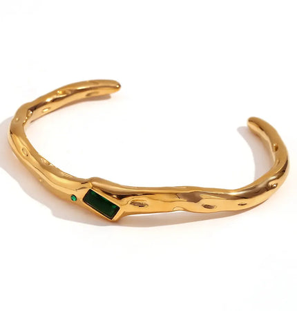 18K Gold Plated Irregular Zircon Open Cuff Bracelet null