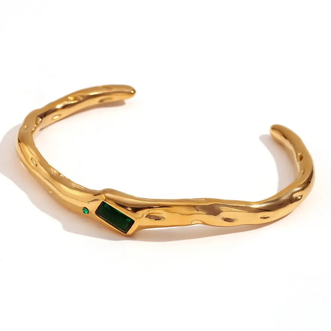 18K Gold Plated Irregular Zircon Open Cuff Bracelet null