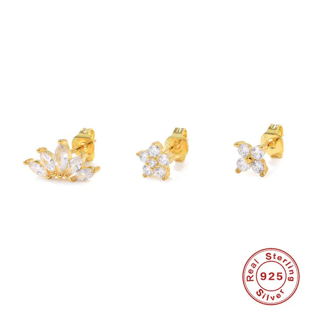 925 Sterling Silver Twin Stud & Hoop Earrings Set null