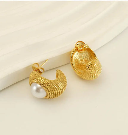 Stainless Steel Pearl U-Shaped Earrings | Minimalist French Style Wholesale null