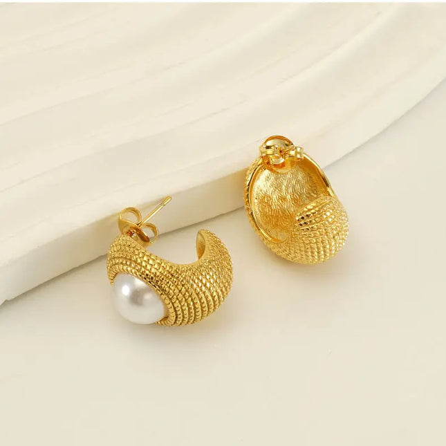 Stainless Steel Pearl U-Shaped Earrings | Minimalist French Style Wholesale null