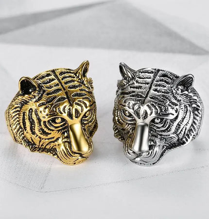 Men’s Tiger Head Ring Stainless Steel | Bold Vintage Statement Ring Waterproof null