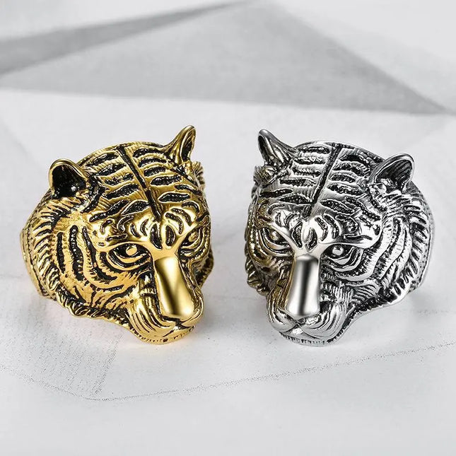 Men’s Tiger Head Ring Stainless Steel | Bold Vintage Statement Ring Waterproof null