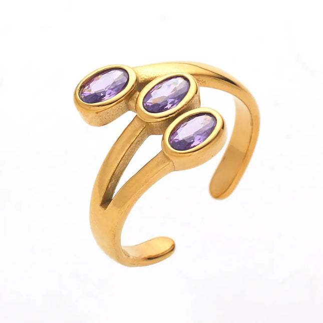 Colored Zircon Leaf Ring – Gold Plated Titanium Steel null