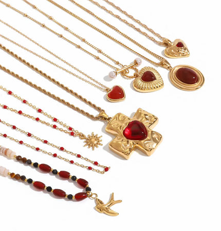 Stainless Steel Red Agate Cross Necklace null