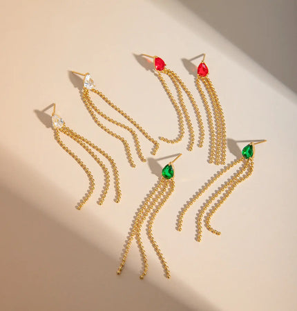 18K Gold Plated Stainless Steel Tassel Stud Earrings | Wholesale Jewelry null