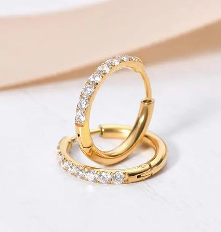 Gold-Plated Titanium Steel Hoop Earrings with Zircon Stones null