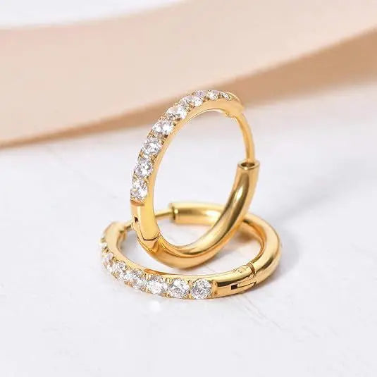 Gold-Plated Titanium Steel Hoop Earrings with Zircon Stones null