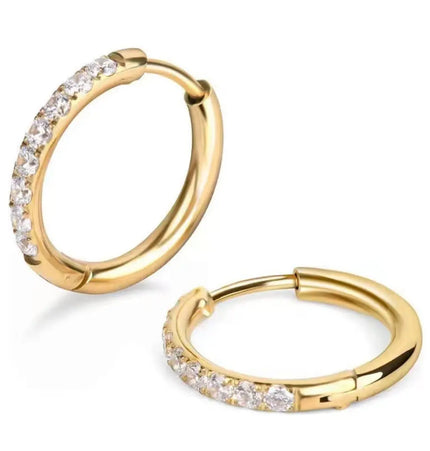 Gold-Plated Titanium Steel Hoop Earrings with Zircon Stones null