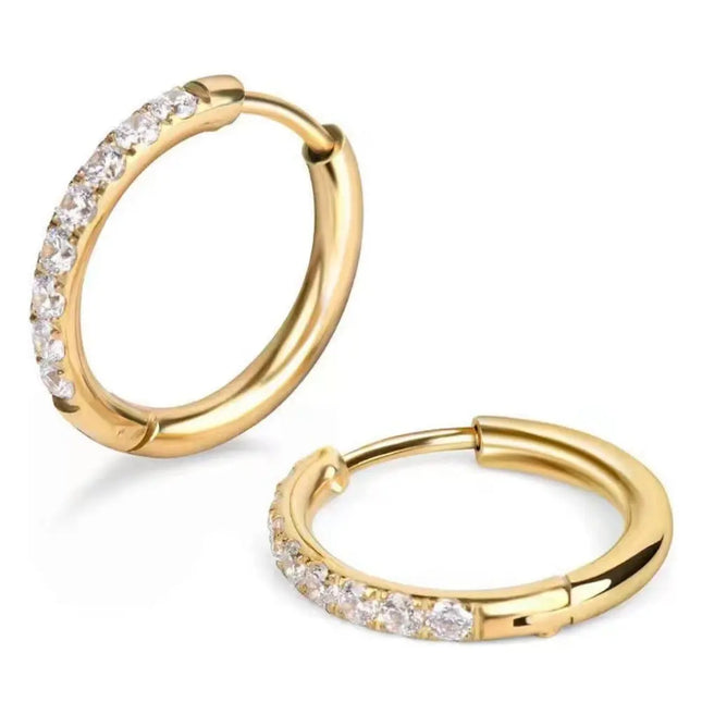 Gold-Plated Titanium Steel Hoop Earrings with Zircon Stones null