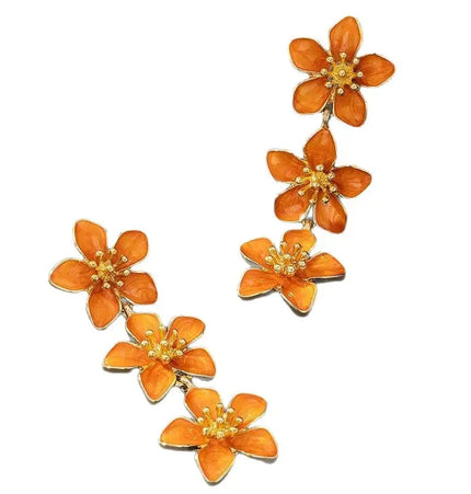 Fashionable Oil Dripping Four Petal Flower Earrings null