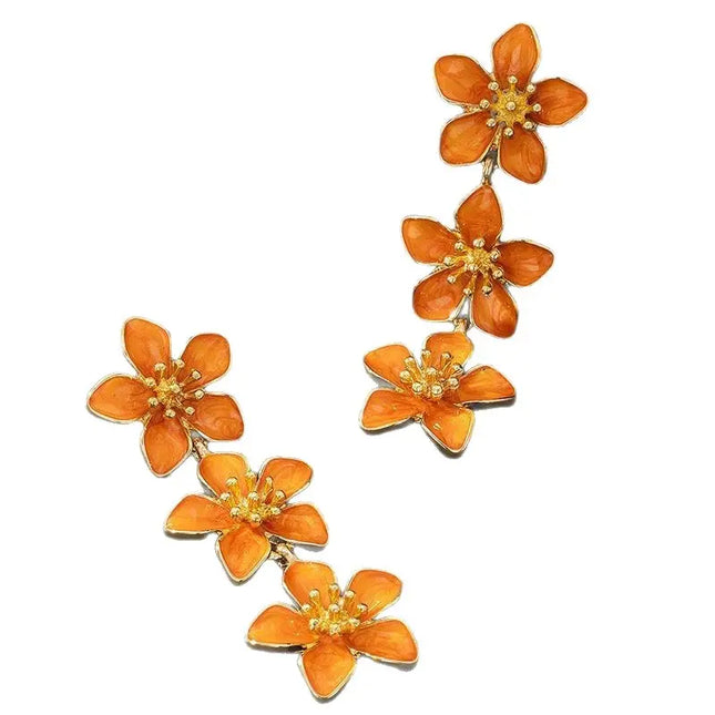 Fashionable Oil Dripping Four Petal Flower Earrings null