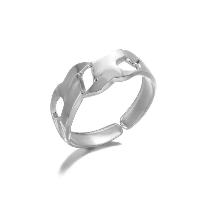 Stainless Steel Geometric Hollow Adjustable Ring null