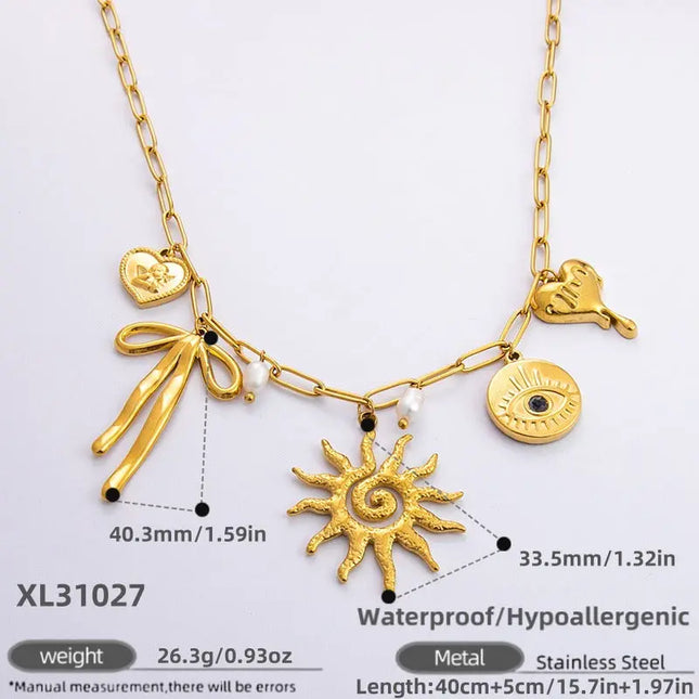 18K Gold Plated Stainless Steel Sun & Heart Charm Necklace null