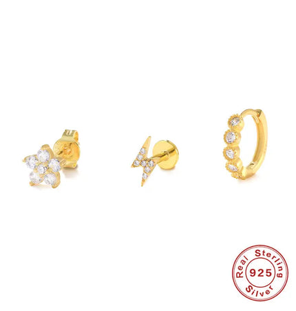 925 Sterling Silver Twin Stud & Hoop Earrings Set null