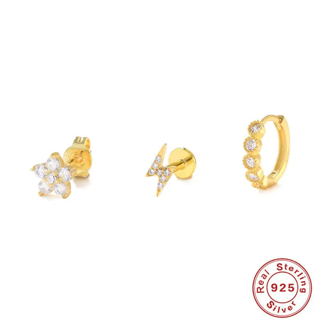 925 Sterling Silver Twin Stud & Hoop Earrings Set null