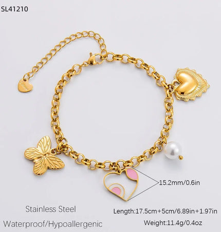 18K Gold Plated Stainless Steel Sun & Heart Charm Necklace null