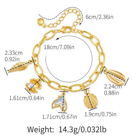 Golden Seashell Charm Bracelet – 18K Gold Plated null