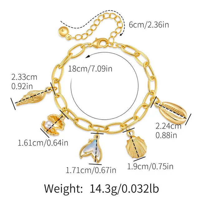Golden Seashell Charm Bracelet – 18K Gold Plated null