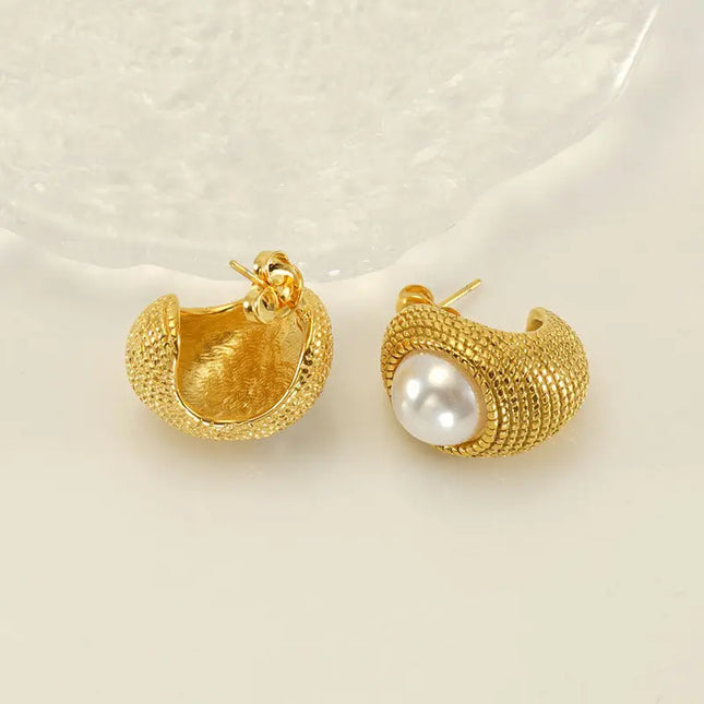 Stainless Steel Pearl U-Shaped Earrings | Minimalist French Style Wholesale null