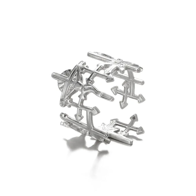 Stainless Steel Geometric Hollow Adjustable Ring null