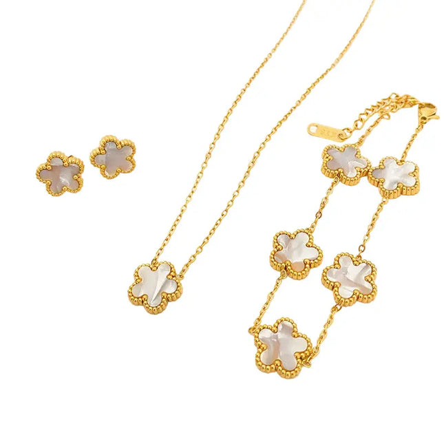 Five-Leaf Flower Jewelry Set – Necklace, Earrings & Bracelet null