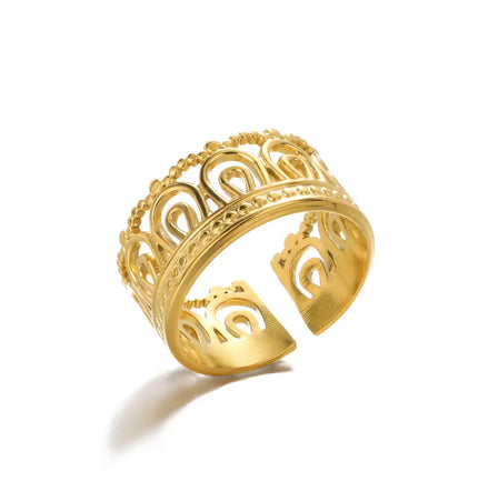 Stainless Steel Geometric Hollow Adjustable Ring null