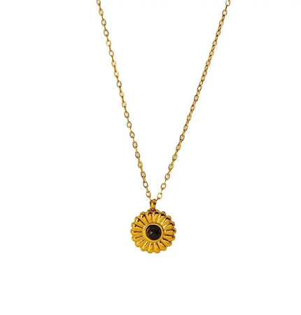 Vintage Sunflower Natural Stone Necklace | 304 Stainless Steel Waterproof Pendant Wholesale null