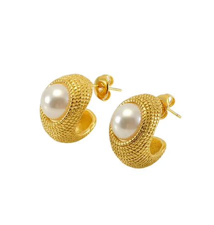 Stainless Steel Pearl U-Shaped Earrings | Minimalist French Style Wholesale null