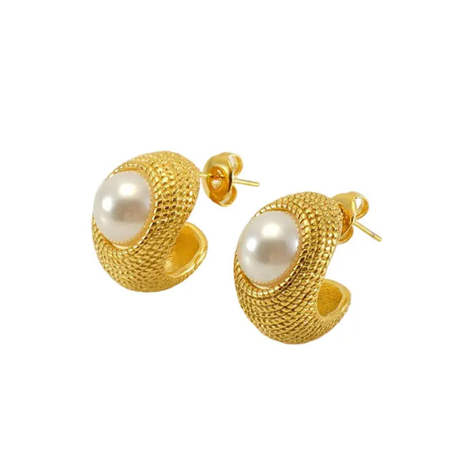 Stainless Steel Pearl U-Shaped Earrings | Minimalist French Style Wholesale null