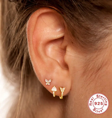 925 Sterling Silver Twin Stud & Hoop Earrings Set null