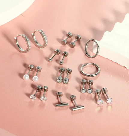 Stainless steel stud earrings with round zircon null