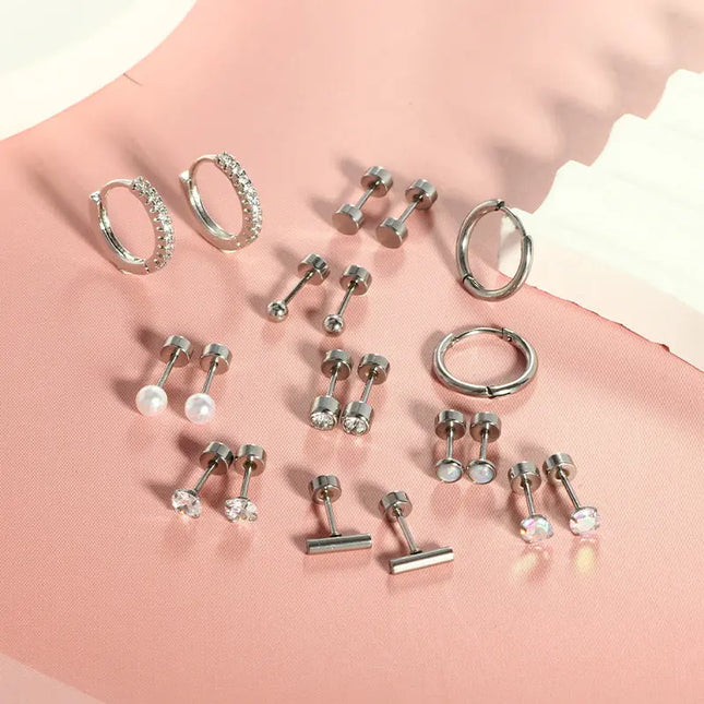 Stainless steel stud earrings with round zircon null