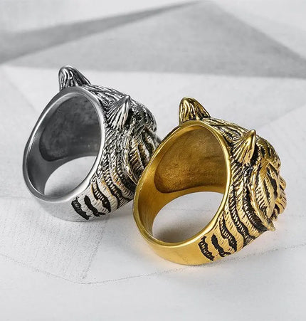 Men’s Tiger Head Ring Stainless Steel | Bold Vintage Statement Ring Waterproof null