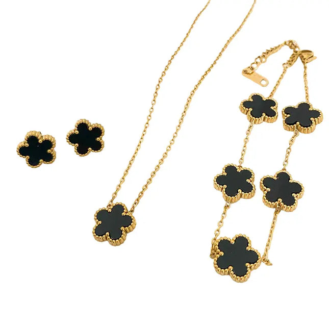 Five-Leaf Flower Jewelry Set – Necklace, Earrings & Bracelet null