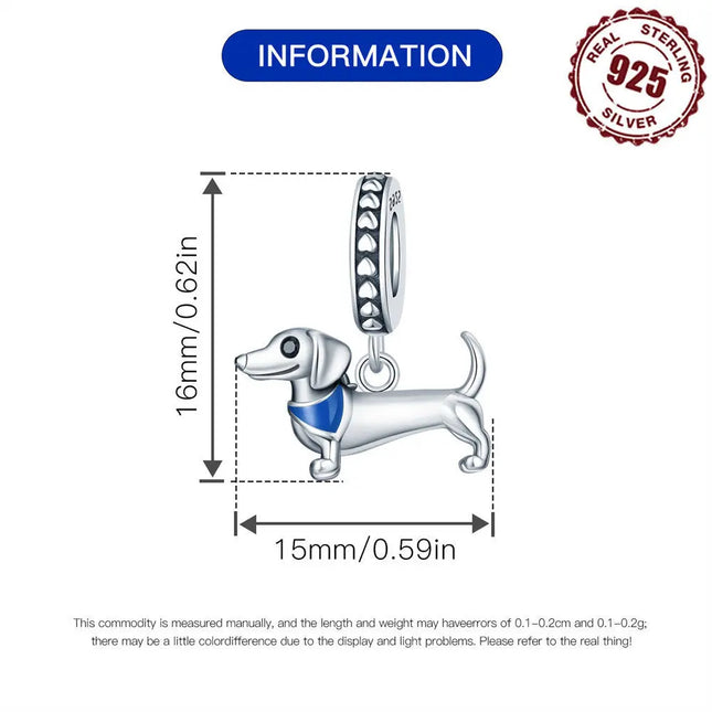 DIY Bracelet Ornament 925 Sterling Silver Sausage Dog Pendant null