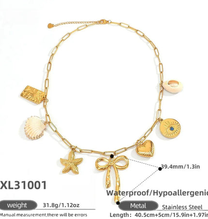 18K Gold Plated Stainless Steel Sun & Heart Charm Necklace null