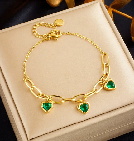 Vintage Gold Plated Heart Charm Chain Bracelet null