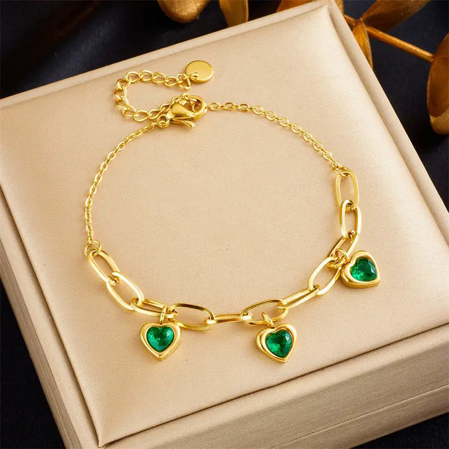 Vintage Gold Plated Heart Charm Chain Bracelet null
