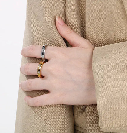 18K Gold Plated Diamond Studded Ring | Titanium Steel Waterproof Ring Wholesale null