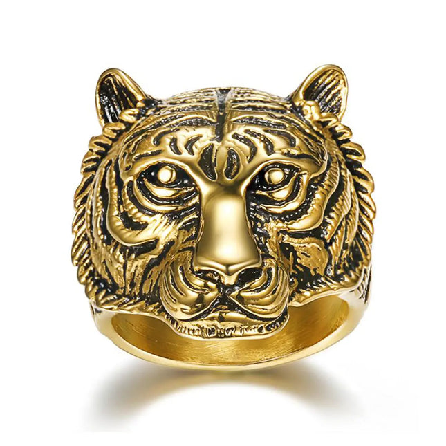 Men’s Tiger Head Ring Stainless Steel | Bold Vintage Statement Ring Waterproof null